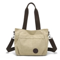 Minimalist khaki canvas tote bag with dark brown straps and adjustable shoulder strap - Khaki