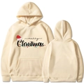 Beige Christmas hoodie with merry Christmas print and 2D holiday patterns, front and back view - Khaki