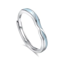 Bague réglable en argent sterling S925 pour couple avec émail bleu clair ondulé - Ouvert Réglable / Style Femme