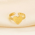 Anillo de corazón dorado ajustable con grabado Love You y textura de cadena - Estilo de Letras Corazón Love You (KR105026-KFC) / Dorado