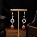 Ethnic style dangle earrings with red carved beads and pearls for traditional dress - Ethnic Pink Red Rings
