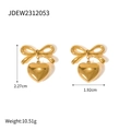 Detailed view of golden bow heart earrings with measurements 2.27cm and 10.51g weight - Bow Heart Dangle / Gold (JDEW2312053)