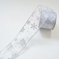 Sparkling silver snowflake sheer organza ribbon for Christmas gift wrapping and decor - Width 6.3cm Length 10m / Silver Snowflake