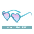 Blaue Glitzer Herz-Sonnenbrille für Kinder mit Wellenrand und rosa-blauem Farbverlauf - Gelee-Blau