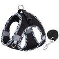 Breathable black mesh dog harness with blue plaid trim and reflective safety stripes - Floral Edge Black