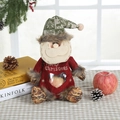 Christmas gift bag in red burlap with Santa plush and heart-shaped transparent window - Santa Claus with Feet & Heart Window