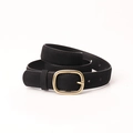 Classic black suede belt for women featuring a polished gold oval metal buckle - Black