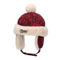 Rote Kinder Wintermütze mit Leopardenmuster, Kunstfellfutter und weichem Pompon - 50cm (Empfohlen 1-2 Jahre) / Buchstaben-Patch-Stil (Puntolife) / Dunkelrot