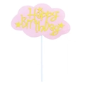 Pink cloud birthday cake topper with yellow Happy Birthday text and stars on white background - 1 Piece / Pink Yellow