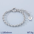Silver stainless steel chain bracelet with adjustable clasp and letter F charm - Silver - Letter F (KB186395-Z)