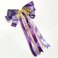 Large purple and gold layered ribbon bow with long tassels for wedding car decoration - Purple & Gold Large Bow