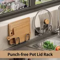 Wall-mounted charcoal black carbon steel pot lid racks, 4-piece set without drilling - Carbon Steel / 2 Pairs Set / Charcoal Black