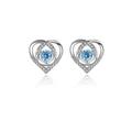 Exquisite silberne Herzstecker mit hellblauen Rundsteinen und seitlichen Diamanten - Blaue Strass-Herz-Ohrstecker (ED09)