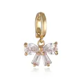 Detail of 18k gold plated bow pendant with cubic zirconia inlay and hoop closure - Bow