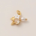 Detail of 18K gold-plated pendant with white flower, large zircon and pearl accent - Single Pendant (No Chain) / Zirconia White Flower