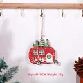 Red wooden RV ornament with LED lights, snowman and tree patterns, 9x10cm size - Red Caravan Shape