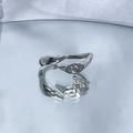Irregular silver open ring with round crystal and delicate charm on mirror surface - Style 8 (Spherical Pendant)