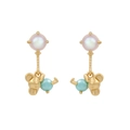 Detail of bear earrings with white pearls and light blue faceted gemstone charms - Bear Artificial Pearl Drop Earrings (EH00541)