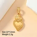 Golden heart-shaped stainless steel pendant with bead edge details, size 22*12mm - Crown Heart / Gold