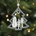 Decorazione albero di Natale in legno grigio con sagoma di pupazzo di neve e perle - Pezzo Singolo / Albero di Natale Grigio
