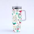 Christmas 40oz tumbler with handle and straw featuring festive holiday patterns - Style 7