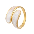 Irregular liquid style open ring in gold finish with white mother of pearl inlay - Symmetric Enamel Wave Style (K-1463)