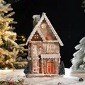 Maison de Noël en bois illuminée avec toit enneigé, modèle nordique de 48 cm de haut - Maison de Noël en bois Style H