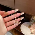 Golden double-layer gourd necklace with lavender gemstones and sparkling crystals - X1587 Gold - Double Gourd