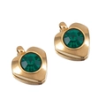 Vintage heart shaped pendant with green crystal stone in golden stainless steel frame - Heart / Green