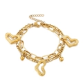 Bracelet multicouche en acier inoxydable doré avec breloques cœur et perles - Doré