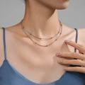 Double-layered silver PVD coated stainless steel snake chain necklace with beads - Steel Color Layered Round Bead Chain