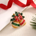 Christmas bell brooch with red bow and green holly leaves on a gold alloy base - BR0056-Colorful Bells