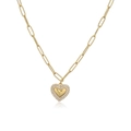 Détail de la chaîne trombone plaquée or avec un pendentif cœur serti de zircons brillants - Or Coeur