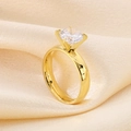 Detail of a gold titanium steel ring featuring a six-prong solitaire zircon setting - US 6 / Women's Six-Claw Zirconia Style (KR43438-K) / Gold