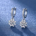 Silver drop earrings featuring sunflower shaped pendant with clear cubic zirconia stones - Fully Diamond Snowflake Earrings Led-107