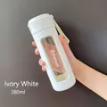 Borraccia portatile da 380ml bianco avorio in vetro con laccetto e finestra chiara - 380ml / Avorio