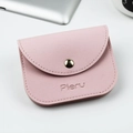 Pink candy-colored leather coin purse with golden snap button and multi-card slots - Pink