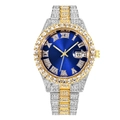 Close-up of blue dial men's steel watch with diamond-set bezel and date magnifier - Two-tone Gold Blue Dial