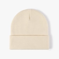 Classic double-layer knitted beanie in cream beige with minimalist folded cuff design - 4-Seam Beige