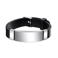 Minimalist black silicone ID bracelet with polished silver metal plate and buckle - KZ100 Silver (Silicone Material)