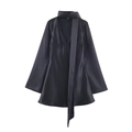 Elegant black satin long sleeve dress with scarf neck detail and high-gloss texture - XS / Black