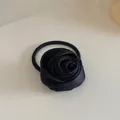 Elegant handmade black satin rose hair tie with high elastic band for women - Satin Rose Hair Tie / Black