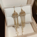 Elegant gold-tone tassel earrings featuring crystal beads and long chains in a jewelry box - 14# Ear Hook - Gold - Tassel