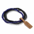 Three-layer 4mm natural stone bead bracelet with blue lapis, hematite and vintage tag - FK1772-Lapis Lazuli/Hematite Set
