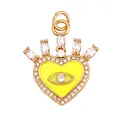 Yellow heart crown pendant with evil eye center and zircon stones on white background - Crown Heart Evil Eye Yellow