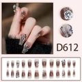 Dark brown gradient press-on nails with 3D camellia flower and butterfly charms - Coffee Gradient Camellia Style (D612) / 24 Pcs/Set
