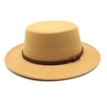 Chapeau boater en laine camel classique avec ruban en cuir embossé pour femme élégante - M (56-58cm) / Chameau