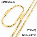 Conjunto de collar y pulsera dorados de cadena de hueso de dragón 4mm con cierre redondo - Pulsera / Dorado