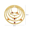 Bohemian gold-plated pendant with red and orange stones, 35mm textured round charm - Red
