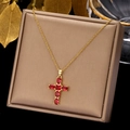 Gold - Ruby Red Stone Cross (0248)